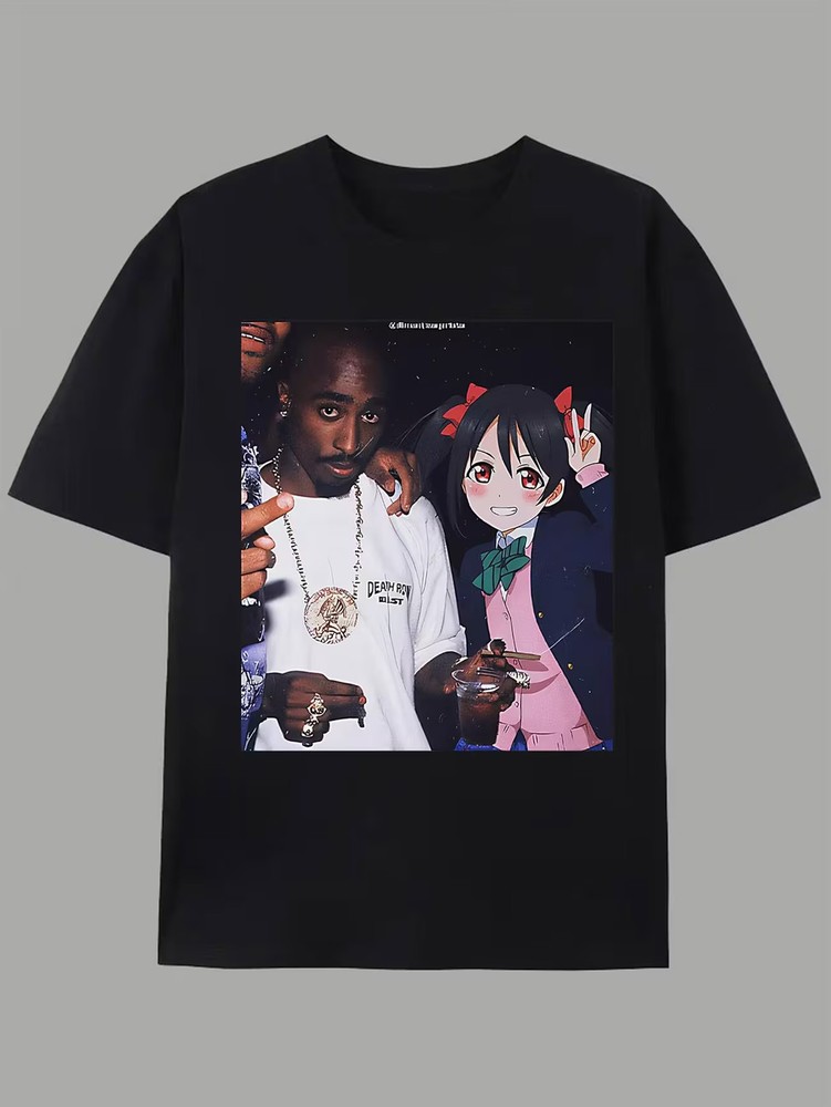 Unique Black Graphic T-Shirt Featuring a Stylish Combination of Real-Life and An