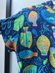 Ken Done Vintage Novelty Print Button Up Fish Pop Art Oceancore Deep Sea – S