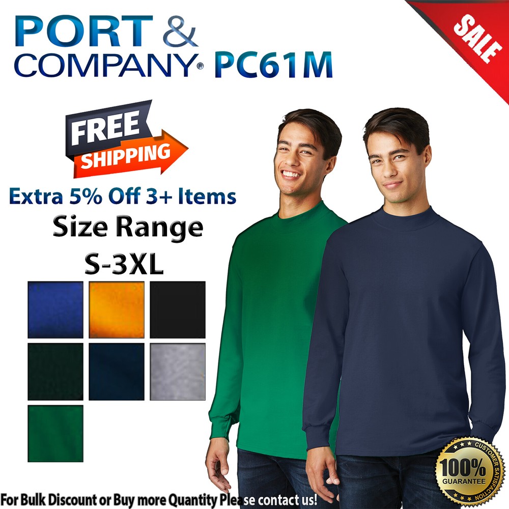 Port & Company PC61M Mens Long Sleeve Essential Turtle Neck Stylish T-Shirt