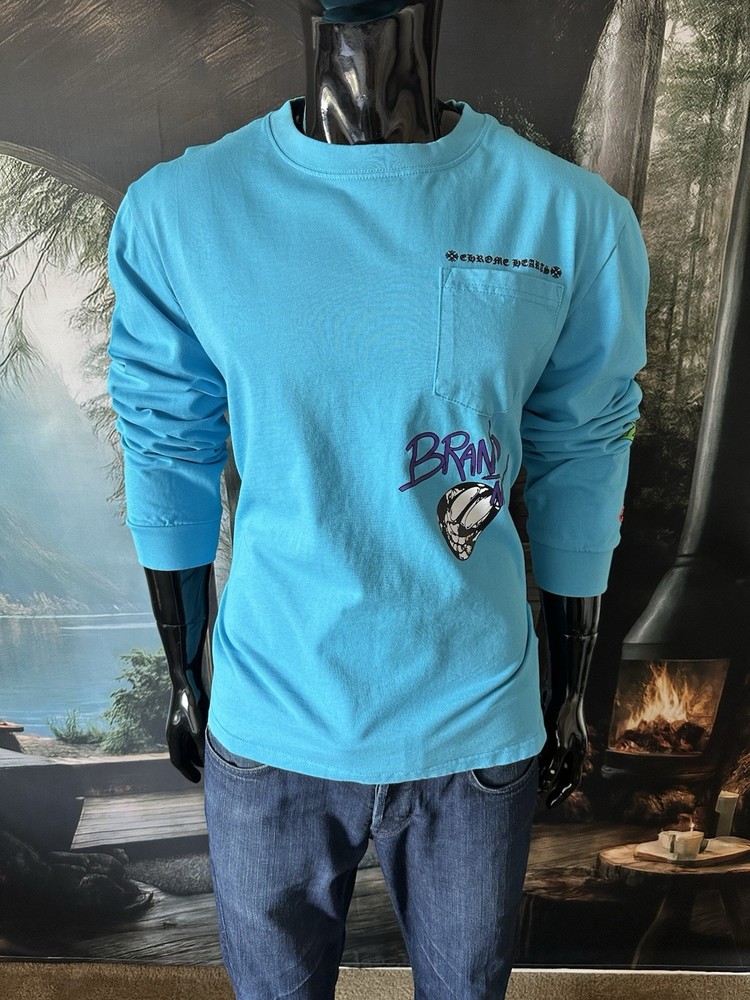 Chrome Hearts Long Sleeve Blue Matty Boy Cotton Tee Size Large “Brain Stain”