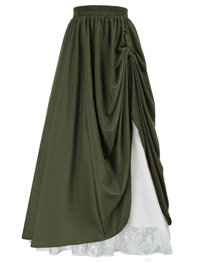 Maxi Long Renaissance Skirts for Women Double Layered Ren Faire Costume