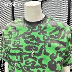 Men’s Green Graphic T-Shirt Vintage Abstract Print Cotton Casual O-Neck Tee