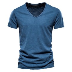 Summer Men’s New Solid Color V-Neck Short Sleeve T-shirt Tops Casual Blouse