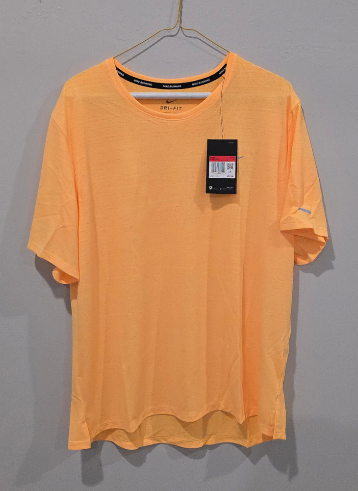 NIKE Miler Short Sleeve Running T-Shirt Size L Large Orange CU5992-848