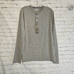 NWT Jachs New York Mens T-Shirt Long Sleeve Henley Neck Charcoal Gray Size MED