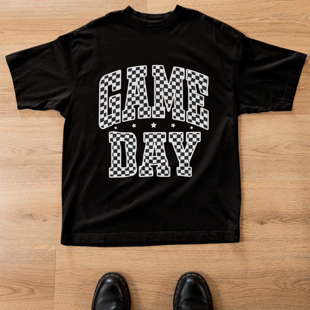 Game Day Checkered Shirt Black Retro Sports Fan Graphic Tee Unisex
