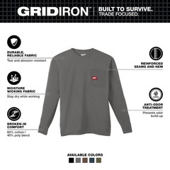 Milwaukee Gridiron Pocket T-Shirt Long Sleeve Gray Xl