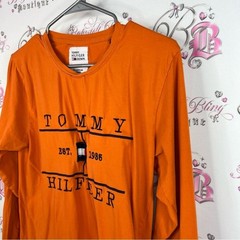 Tommy Hilfiger long sleeve embroidered front Vibrant Orange Graphic Tee