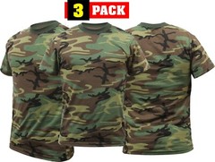 Woodland Camo T-Shirts Tactical Military Camouflage Mens Tee Shirts 3 PACK