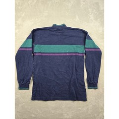 Vintage L.L. Bean Mock Neck Shirt Mens M Blue Striped Long Sleeve Made in USA