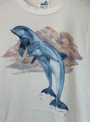 Vintage 90s Natural Wonders Leaping Dolphins White Adult L 100% Cotton Shirt USA