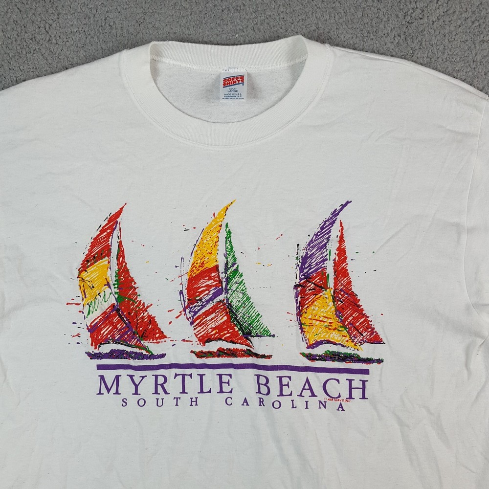 Vintage 90s Myrtle Beach Nautical Boat Race Art Men’s Size L Colorful T Shirt