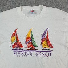Vintage 90s Myrtle Beach Nautical Boat Race Art Men’s Size L Colorful T Shirt