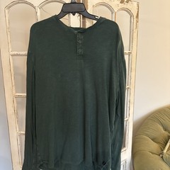 Lucky Brand Mens XXL Long Sleeve Henley Shirt Dark Green Knit Pullover Casual