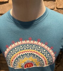 Vintage 1980s 90s McDonalds Medium Baby Blue Cotton T-Shirt Tee Flower logo F1
