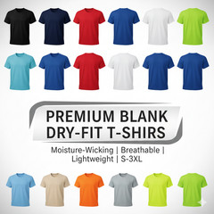 Blank Dry Fit T-Shirt Unisex Performance Athletic Tee Moisture Wicking S-3XL