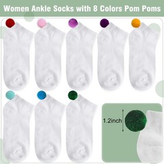 Vicenpal 8 Pairs Women Pom Pom Socks Ankle with Balls on the Back Cosplay Sea…