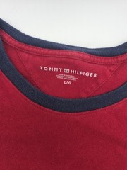 Tommy Hilfiger T-Shirt Men Large Red Embroidered Cotton Tee.#46171