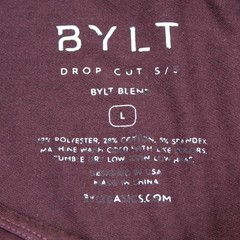 BYLT Shirt Mens Large Maroon Drop Cut S/S Pocket Crewneck Athletic Casual Tee