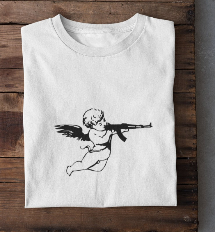 Angel T-Shirt – Machine Gun Baby Angel Tumblr Cherub Shirt, Unisex Tee