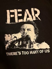 FEAR ‘There’s Too Many Of Us’ Size L Large Black Tee Shirt Los Angeles Punk Rock