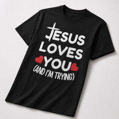 Jesus Loves You And I’m Trying Shirt Funny Christian Honest Faith Tee