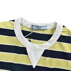 PRADA Men’s Striped T-Shirt Crew Neck Pocket Cotton Short Casual Tee Size L