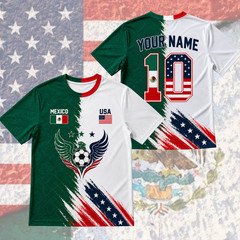 Mexico USA Soccer Jersey Mens Custom Name Number Aztec Mexican American (S-5XL)