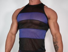MEN’S BLUE/BLACK SHEER STRIPE SHIRT SIZE M