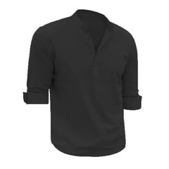 Men’s Shirts Henry Collar Soft Casual Spring Clothes Solid Color Long Sleeves Co