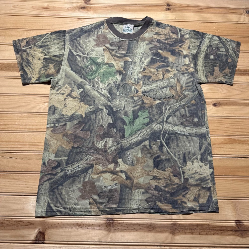 Vintage 90s Advantage Timber Camo Camouflage Graphic Pocket T-Shirt – Medium