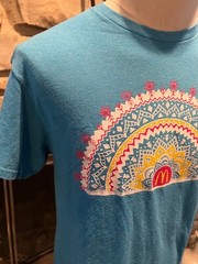 Vintage 1980s 90s McDonalds Medium Baby Blue Cotton T-Shirt Tee Flower logo F1