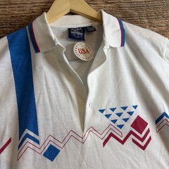 Vintage Manhattan Polo Club Geometric Pattern Short Sleeve Mens Small USA