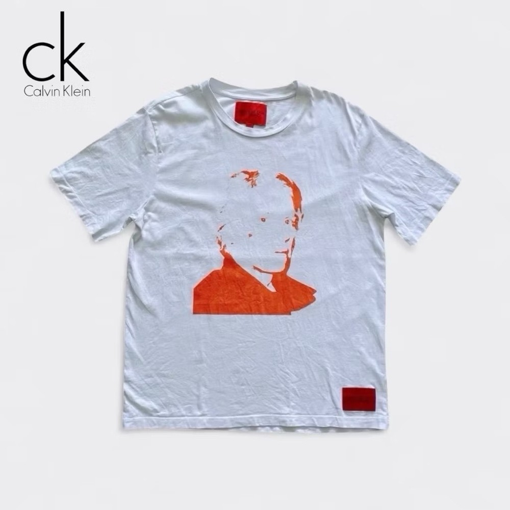 Calvin Klein Jeans Andy Warhol Portrait Graphic T-Shirt White Size L Rare