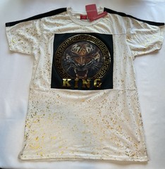 Victorious King Tiger Graphic T-Shirt Mens Large White Gold Foil Splatter NWT