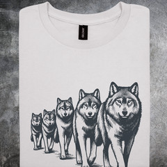 Wolf Pack Shirt Crewneck Cotton Mens Graphic Nature Art Tshirt gray Short Sleeve