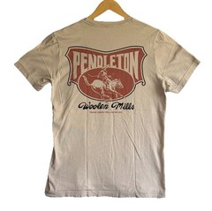 Pendleton T Shirt Mens M Graphic Cream Western Cowboy Woolen Mills Logo Tee
