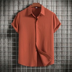 Loose Fit Pure Color Button up Short Sleeve Men’s Shirt Summer New Arrival Clean