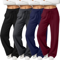 4 Pack Women’s Yoga Lounge Pants Wide Leg Sweatpants Loose Jogging Pockets Dr…