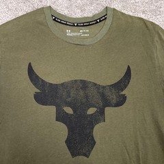 Under Armour Shirt Mens S Green Project Rock Brahma Bull Graphic Tee HeatGear