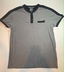 Straight Outta Brooklyn SOBK Men’s L Henley Shirt Gray Black Colorblock Pocket
