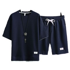 Waffle-Weave T-Shirt Mens Short-Sleeve Viscose Summer Two-Piece Set