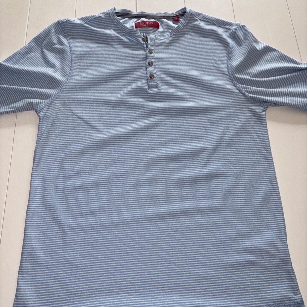 Bruno Milano Shirt Mens Small Blue White Striped Henley Super Soft