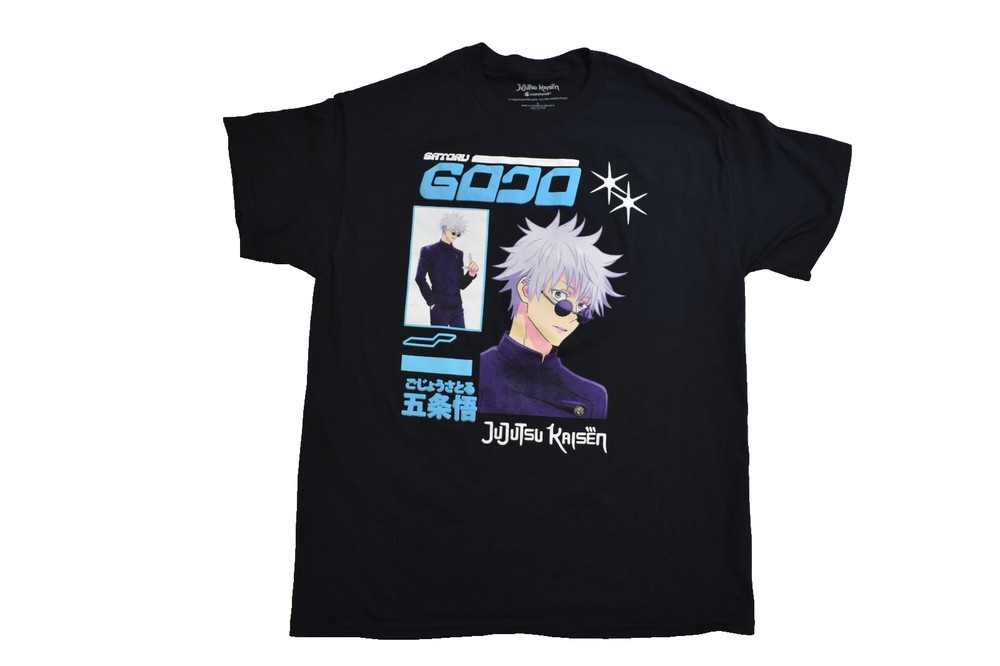 Jujutsu Kaisen Mens Satoru Gojo Multi-Portrait Kanji Puff Black T-Shirt New S-XL