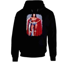 Lynda Carter 70s Celebrity Sexy Vintage Wonder Woman Worn Look Black T Shirt