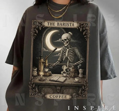 The Barista Skeleton Tarot Meme Shirt – Gothic Coffee Lover Tee