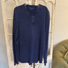 Lucky Brand Mens XXL Long Sleeve Henley Shirt Navy Blue Knit Pullover Casual
