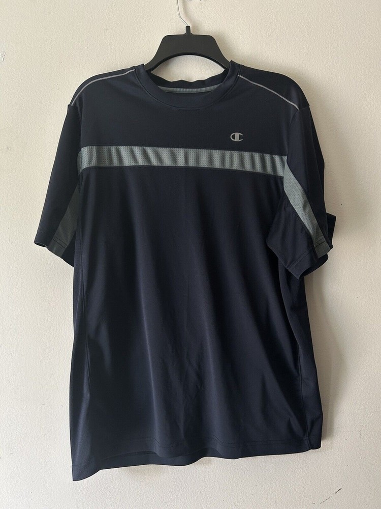 Champion Double Dry Short Sleeve Men’s Tee Shirt – GREY & NAVY LARGE Workout Gym