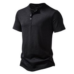 Polyester Men 2024 Brand T-Shirts Ultra-Soft Henley Slim Fit Sleeve V Neck T