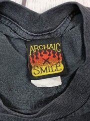 Vintage Archaic Smile Blue Flames Black Long Sleeve T-shirt Made In USA, Sz. XL